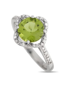 14K  GOLD 0.10CT DIAMOND AND PERIDOT QUATREFOIL RING