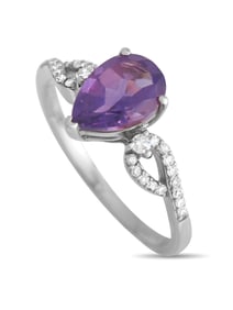 LB EXCLUSIVE 14K  GOLD 0.15CT DIAMOND AND AMETHYST RING