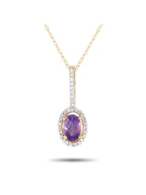 14K  GOLD 0.09CT DIAMOND AND AMETHYST PENDANT NECKLACE