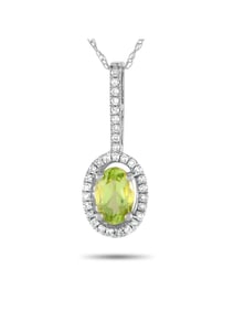 14K  GOLD 0.09CT DIAMOND AND PERIDOT PEDANT NECKLACE