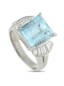 LB EXCLUSIVE PLATINUM 0.68CT DIAMOND AND AQUAMARINE RING
