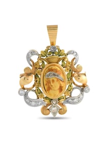 18K GOLD 0.45CT DIAMOND ENAMEL CAMEO RELIGIOUS PENDANT