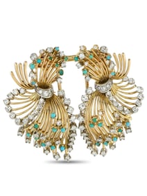 PLATINUM AND 18K  GOLD 1.45CT DIAMOND AND TURQUOISE BROOCH