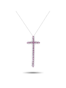 18K  GOLD 0.75CT DIAMOND AND RUBY CROSS NECKLACE