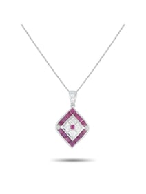 PLATINUM 0.40CT DIAMOND AND RUBY PENDANT NECKLACE