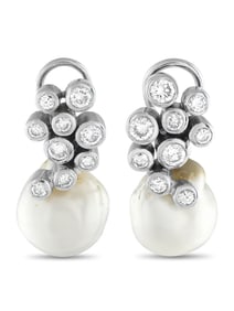 LB EXCLUSIVE 18K  GOLD 2.50CT DIAMOND AND PEARL EARRINGS