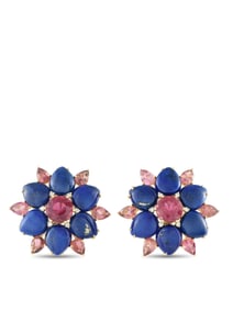 VINTAGE 18K GOLD DIAMOND LAPIS PINK TOURMALINE EARRINGS