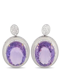 14K  GOLD AND SILVER 1.0CT DIAMOND AND AMETHYST EARRINGS