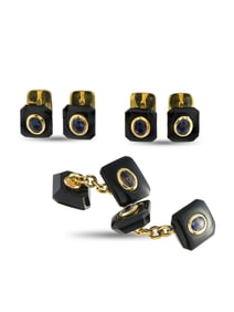 LINKS OF LONDON 18K  GOLD ONYX AND IOLITE TUXEDO SET