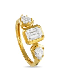 LB EXCLUSIVE 18K GOLD DIAMOND GEOMETRIC THREE-STONE RING