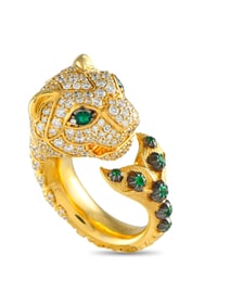 GUCCI HIGH JEWELRY 18K GOLD DIAMOND TSAVORITE TIGER RING