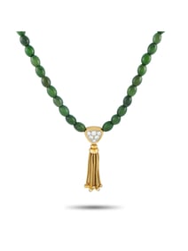 FRED OF PARIS VINTAGE 18K GOLD DIAMOND JADE TASSEL NECKLACE