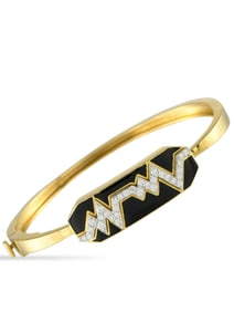 DAVID WEBB 18K  GOLD DIAMOND AND BLACK ENAMEL SKIP BRACELET