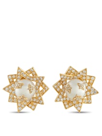 CHANEL COMETE 18K  GOLD 2.85CT DIAMOND AND PEARL EARRINGS