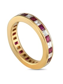 TIFFANY & CO. 18K GOLD DIAMOND AND RUBY ETERNITY BAND RING