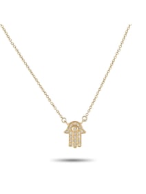 14K GOLD 0.10CT DIAMOND HAMSA PENDANT NECKLACE