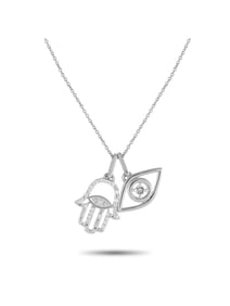 14K GOLD 0.10CT DIAMOND HAMSA PENDANT NECKLACE