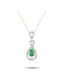 LB EXCLUSIVE 14K  GOLD 0.08CT DIAMOND AND EMERALD NECKLACE