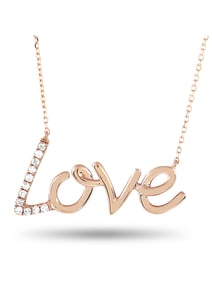 14K  GOLD 0.10 CT DIAMOND LOVE PENDANT NECKLACE