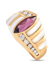 KABANA 14K GOLD DIAMOND TOURMALINE AND MOTHER OF PEARL RING