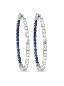 DIANA 14K  GOLD 1.50CT DIAMOND AND SAPPHIRE HOOP EARRINGS