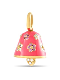 AARON BASHA 18K GOLD DIAMOND SAPPHIRE AND PINK ENAMEL CHARM