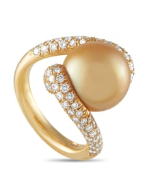 MIKIMOTO PLACOMOS 18K  GOLD DIAMOND AND GOLDEN PEARL RING