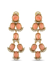 LAURA MUNDER 18K GOLD DIAMOND CORAL CLIP-ON DANGLE EARRINGS