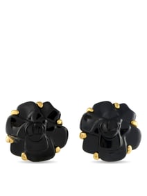 CHANEL 18K  GOLD AND BLACK CERAMIC CAMELIA EARRINGS