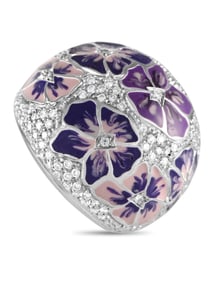 ALFIERI & ST.JOHN 18K  GOLD DIAMOND AND ENAMEL FLOWER RING