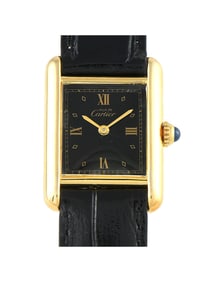 CARTIER MUST DE CARTIER TANK BLACK DIAL VERMEIL WATCH