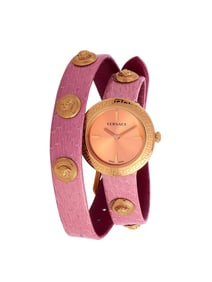 VERSACE MEDUSA STUD ICON QUARTZ PINK LEATHER WATCH