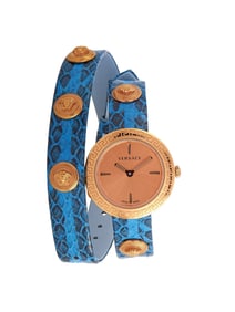 VERSACE MEDUSA STUD ICON QUARTZ BLUE LEATHER WATCH