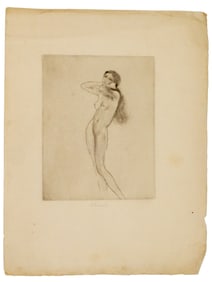 EDOUARD CHIMOT FRENCH FEMALE NUDE ETCHING SIGNED