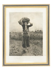 ANTIQUE FRENCH ENGRAVING BY JULES BRETON SIGNED