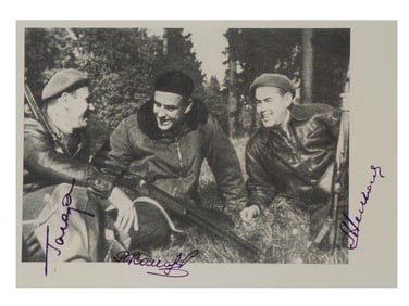 RUSSIAN PHOTO SIGNED BY ASTRONAUTS KOMAROV GAGARIN