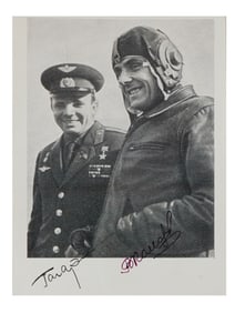 RUSSIAN PHOTO SIGNED BY ASTRONAUTS KOMAROV GAGARIN