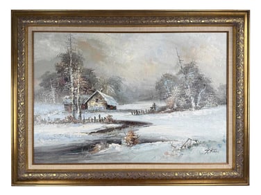 WINTER LANDSCAPE OIL PAINTING SIGNED J. ALLEN