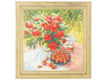 RUSSIAN PAINTING BY OLGA ARTYN STILL LIFE WITH ROSES