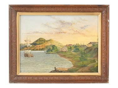 EUROPEAN SCHOOL COASTAL RURAL LANDSCAPE OIL PAINTING