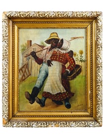 AFRO AMERICAN SCHOOL FOLK ART OIL PAINTING SIGNED