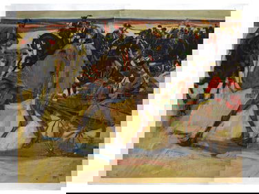 ANTIQUE RUSSIAN CIVIL WAR MIXED MEDIA PAINTING SIGNED