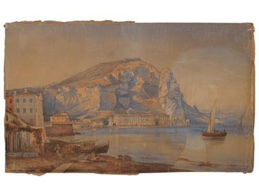 ANTIQUE 19TH C ITALIAN WATERCOLOR PAINTING SIGNED