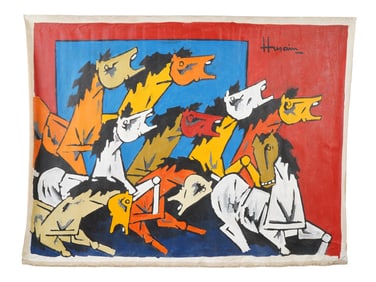 INDIAN ACRYLIC PAINTING SIGNED MAQBOOL F HUSAIN W COA