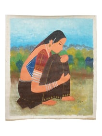 SIGNED NARAYAN SHRIDHAR BENDRE INDIAN ACRYLIC PAINTING