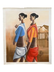 SIGNED B PRABHA INDIAN OIL PAINTING W COA