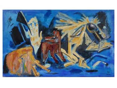 AFTER MF HUSAIN INDIAN HORSES ACRYLIC PAINTING