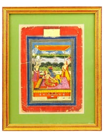 ANTIQUE INDIAN MUGHAL MIXED MEDIA MINIATURE PAINTING