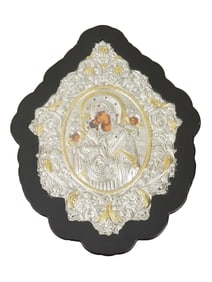 GREEK SILVER PLATED ICON OF VIRGIN MARY FRAMED