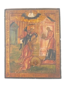 ANTIQUE RUSSIAN ICON BEHEADING OF ST. JOHN THE BAPTIST